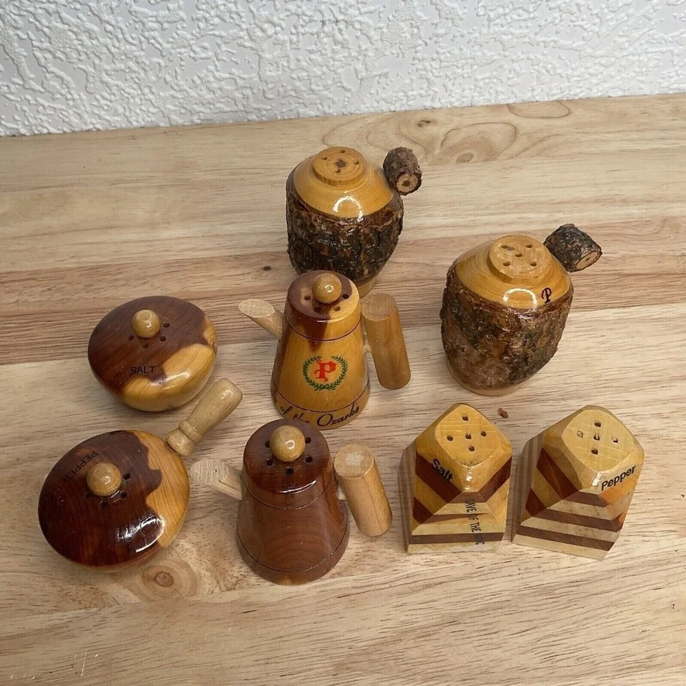 VTG‎ Handmade Lassen Volcanic National Park Lot 8 Salt Pepper Shakers USA Wooden